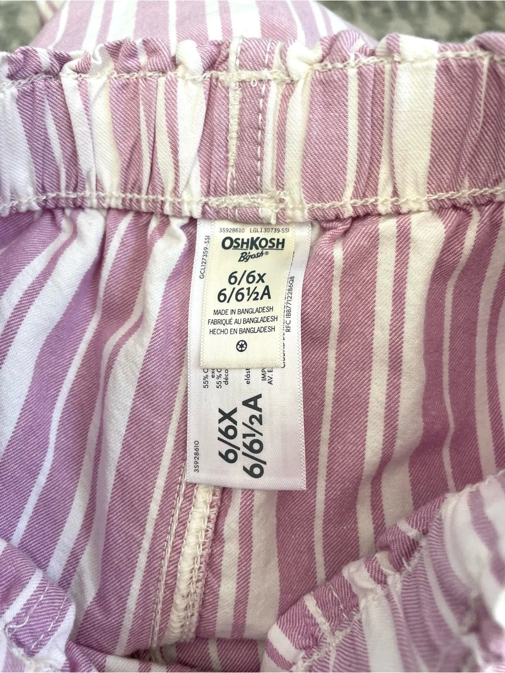 OshKosh Bgosh Girls Pants Lot Size 6 6X Pink and Striped Pull On Drawstring 2PC
